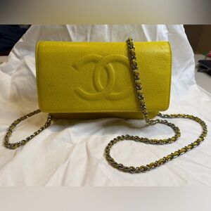 Chanel timeless CC caviar grained WOC classic mini flap mustard yellow